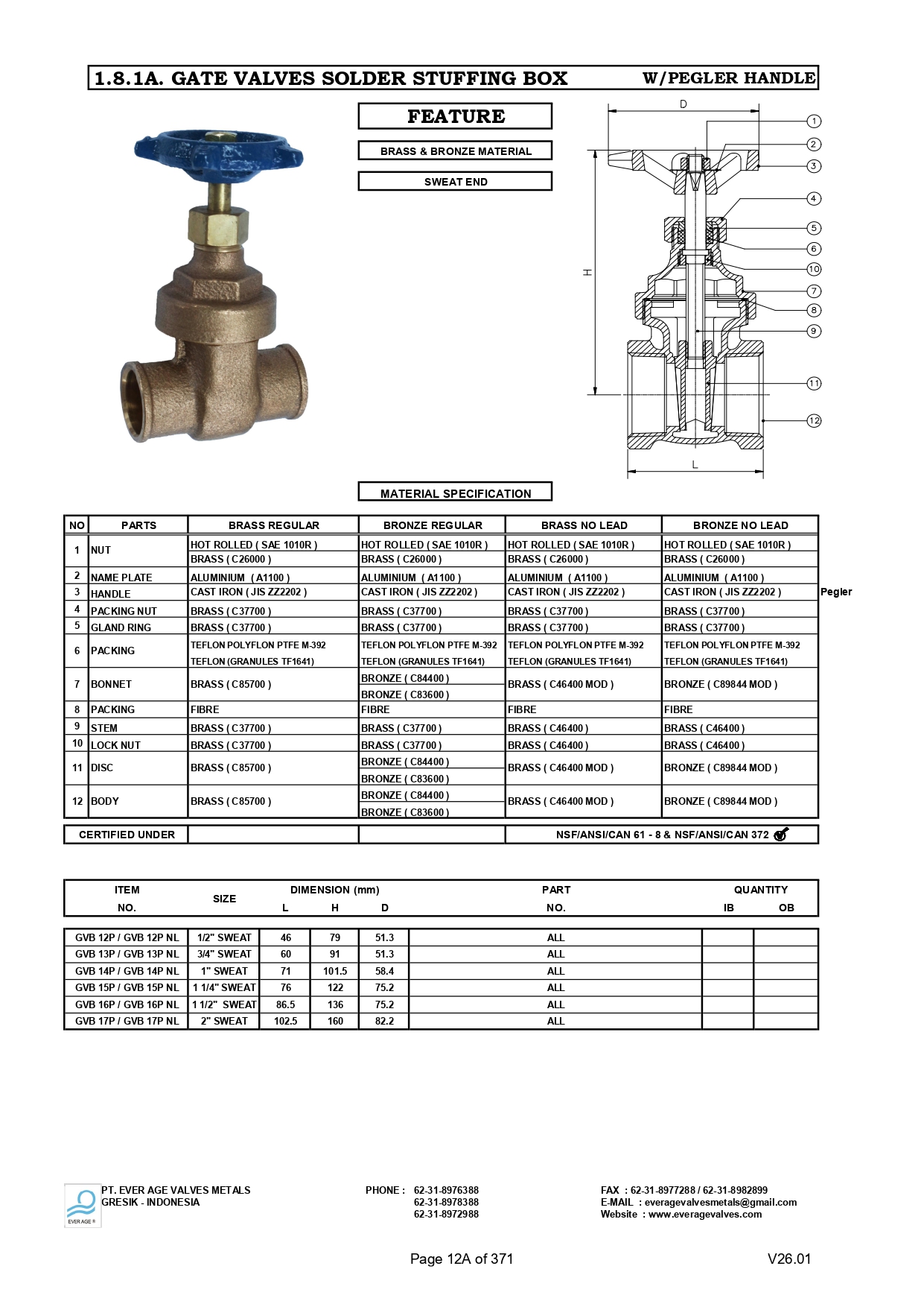 GATE VALVES SODER WITH STUFFING BOX - GVB 12 - GVB 17